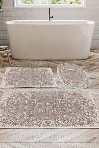 Alanur Home Комплект постелки за баня Eco Trend DJT от 3 части, които могат да се перет, с неплъзгаща се основа, 1488, модерен кафяв цвят