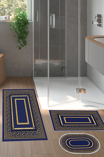 Alanur Home Eko Trend Djt 3-Pece Washable Non-Slip Σετ πατάκι μπάνιου 651m Μοντέρνο Χρυσό