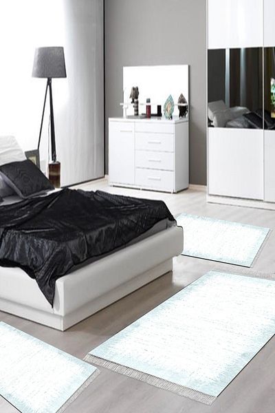 Alanur Home Eko Trend Djt Πλενόμενη αντιολισθητική βάση 3 τεμαχίων κρεβατοκάμαρας 1342 Μοντέρνο Μπλε
