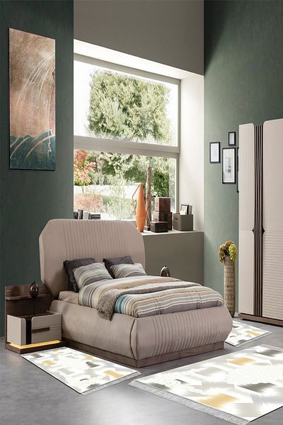 Alanur Home Eko Trend Djt Πλενόμενη αντιολισθητική βάση 3 τεμαχίων υπνοδωματίου S1030 Modern Cream