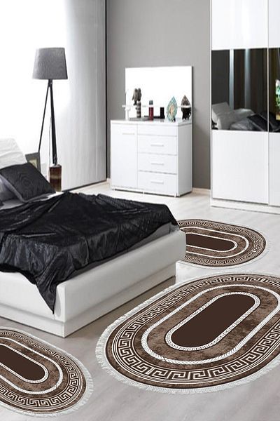 Alanur Home Eco Trend DJT Комплект за спалня от 3 части с овална основа, миеща се, неплъзгаща се, 651 мм, модерен кафяв
