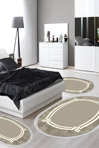 Alanur Home Eko Trend Djt Πλενόμενη Αντιολισθητική Βάση Οβάλ Σετ Υπνοδωματίου 3 τεμαχίων 657m Modern Camel