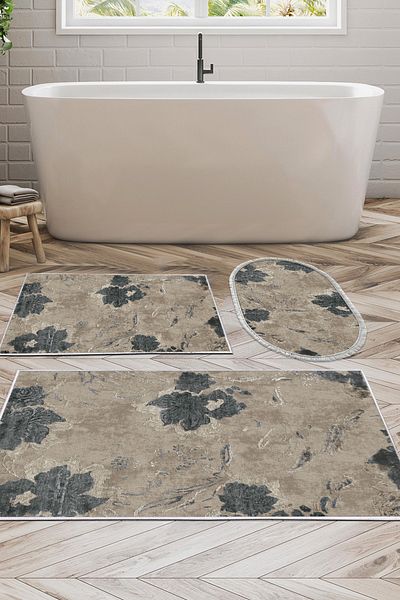 Alanur Home Eko Trend Djt 3-Pece Washable Non-Slip Σετ πατάκι μπάνιου 660m Ακουαρέλα Μπεζ