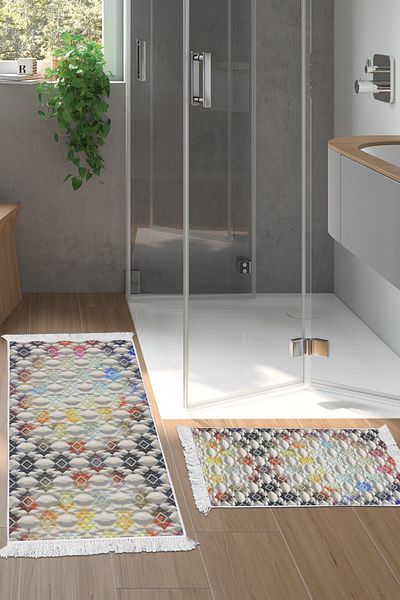 Alanur Home Eko Trend Djt 2 Pack Πλενόμενο Αντιολισθητικό Χαλάκι Μπάνιου 763 Μοντέρνο Χρώμα (60 X 100 - 50 X 60)