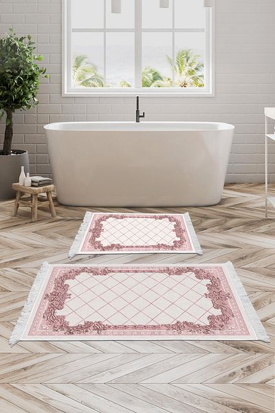 Alanur Home Eko Trend Djt 2 Pack Πλενόμενη αντιολισθητική βάση μπάνιου 748 Μοντέρνα πούδρα (50 X 80 - 40 X 50)