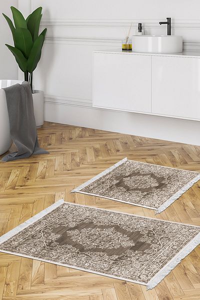 Alanur Home Eco Trend DJT 2-частична изтривалка за баня с неплъзгаща се основа, 762, цвят норка (50 X 80 - 40 X 50)