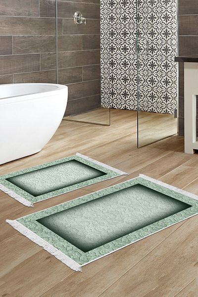 Alanur Home Eko Trend Djt 2 Pack Πλενόμενο Αντιολισθητικό Χαλάκι Μπάνιου 767 Green with Border (60 X 100 - 50 X 60)