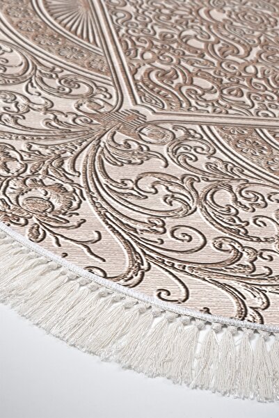 Alanur Home Eko Trend Djt 2 Piece Washable Base Oval Bathroom Mat 1488 Modern Brown (60 X 100 - 50 X 60)