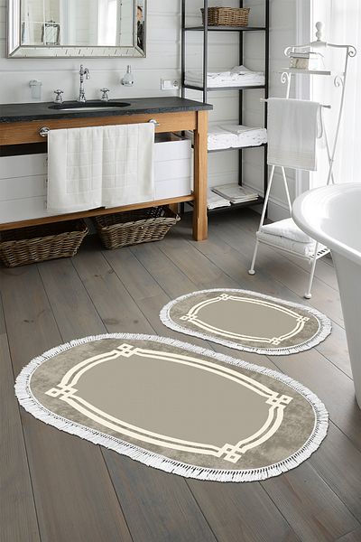 Alanur Home Eko Trend Djt 2 Pack Πλενόμενη Βάση Οβάλ Χαλάκι Μπάνιου 657m Modern Camel (60 X 100 - 50 X 60)