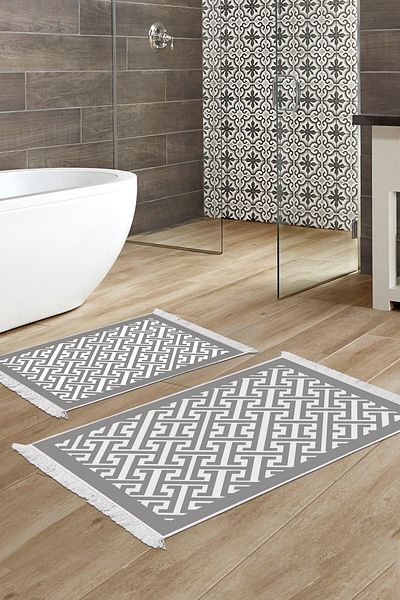 Alanur Home Eko Trend Djt 2 Pack Πλενόμενο Αντιολισθητικό Χαλάκι Μπάνιου 769 Μοντέρνο Γκρι (50 X 80 - 40 X 50)