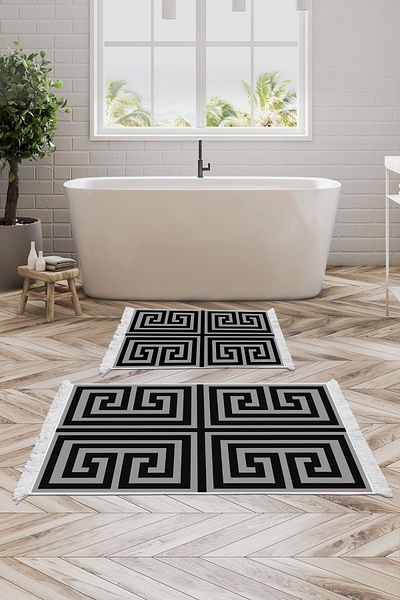 Alanur Home Eko Trend Djt - Πακέτο με 2 πλενόμενες αντιολισθητικές βάσεις μπάνιου 768, γκρι (60x100/50x60)