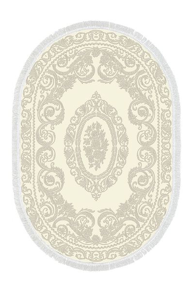 Alanur Home Eko Trend Djt 2 Pack Πλενόμενη αντιολισθητική βάση Οβάλ Χαλάκι μπάνιου 747 Classic Cream (60 X 100 - 50 X 60)