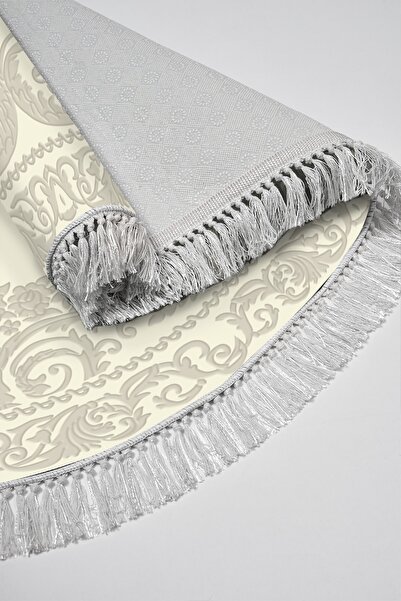 Alanur Home Eko Trend Djt 2 Piece Washable Non-Slip Base Oval Bath Mat 747 Classic Cream (60 X 100 - 50 X 60)