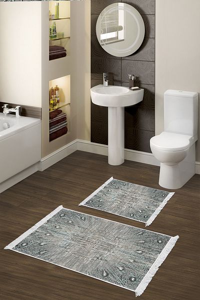 Alanur Home Eko Trend Djt 2 Πλενόμενη αντιολισθητική βάση μπάνιου 743 Μοντέρνο Μπλε (60 X 100 - 50 X 60)