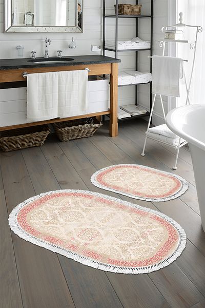 Alanur Home Eko Trend Djt 2 Li Washable Base Οβάλ Χαλάκι μπάνιου 1376 Classic Dark Pink (60 X 100 - 50 X 60)