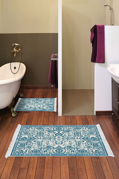 Alanur Home Eko Trend Djt 2 Li Covoraș de baie lavabil cu bază anti-alunecare 744 Vintage Blue (60 X 100 - 50 X 60)