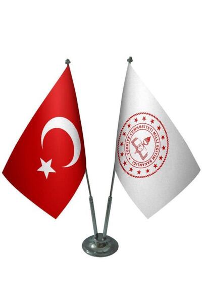 Saturn Masa Üstü Milli Eğitim Bakanlığı Bayrağı Türk Bayrağı Ikili Krom Direk...
