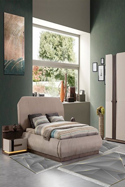 Alanur Home Eko Trend Djt Yıkanabilir Kaymaz Taban 3'lü Yatak Odası Takımı F5005 Modern Gold Siyah