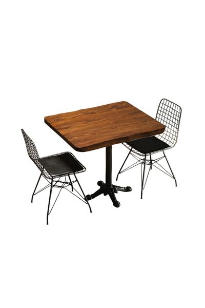 Sağıroğlu Ahşap Ahşap 2 Kişilik Kütük Yemek Masası Takımı 80x80 Masa 2 Adet S...