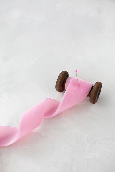 E Elmas Pembe Kadife Kurdele (2CM - 5M)