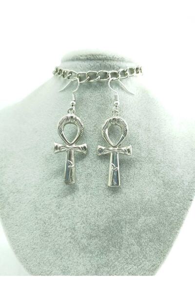 Fugusugu Gotik Ankh Gümüş Renk Küpe
