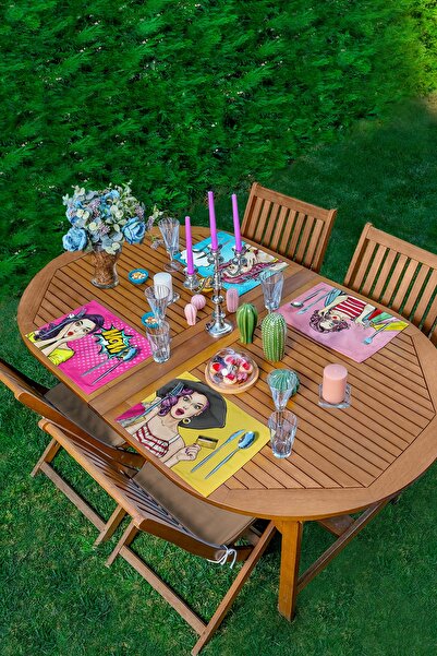 Realhomes 4'lü Pop-art Fashion Girl Tasarımlı Amerikan Servis Seti