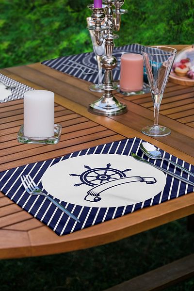 Realhomes 4-Piece Dark Blue Anchor Motif American Service Set