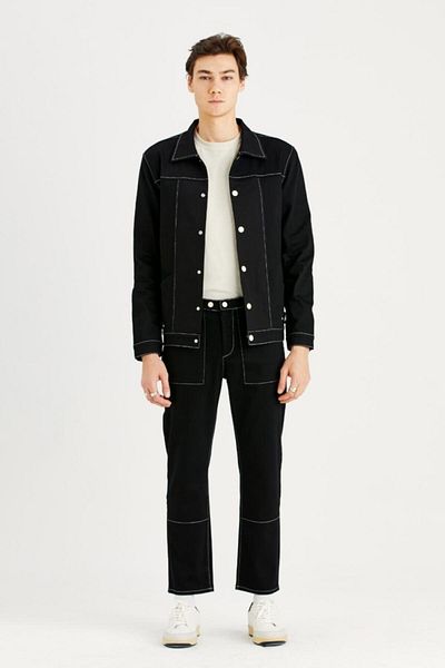 IAMNOTBASIC Men's Black Contrast Stitched Gabardine Jack Trousers