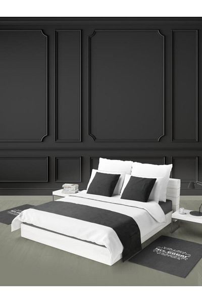 Mrs.Gugar 43x43 Cm Black Double Bed Set - Throw Pillow and Runner