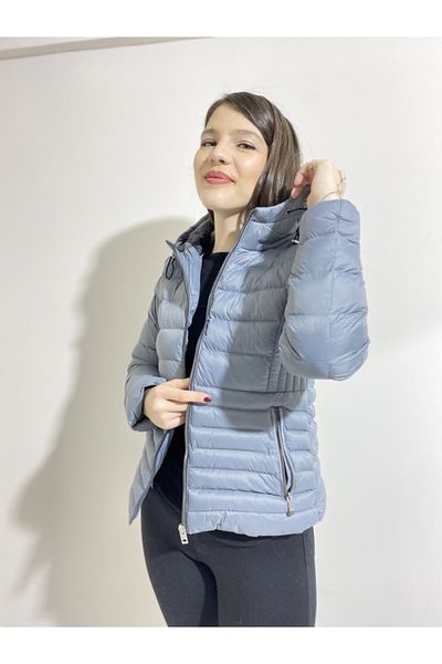 PIQUE Women's Hooded Gray Puffer Jacket