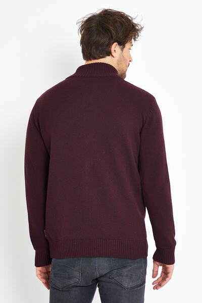 Matte Brussels Burgundy Zippered Knitwear Cardigan with Pockets