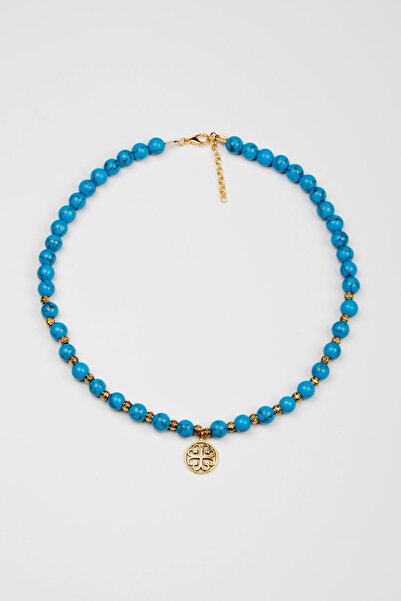 Lila Rosa Doğal Taşlı Etnik Otantik Kolye