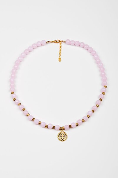 Lila Rosa Doğal Taşlı Etnik Otantik Kolye
