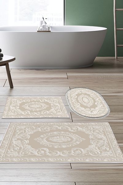 Alanur Home Σετ πατάκι μπάνιου με αντιολισθητική βάση Eko Djt 3 τεμαχίων 747 Classic Beige