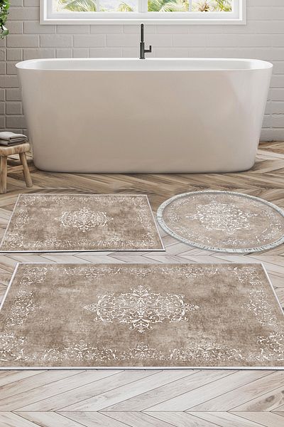 Alanur Home Eko Trend Djt 3-Pece Washable Αντιολισθητική Βάση Χαλάκι Μπάνιου Σετ 616 Classic Beige
