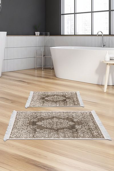 Alanur Home Eko Trend Djt 2 Πακέτο Πλενόμενη Αντιολισθητική Βάση Χαλάκι Μπάνιου 762 Ottoman Mink 60 X 100 - 50 X 60