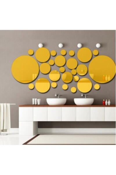 Performance Stickers Dekor Süs Yuvarlak Ayna Gold 26 Adet Pleksi