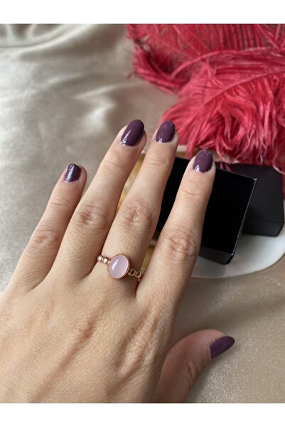 Venüs Doğal Taş Pembe Kuvars Hera Rose Gold Yüzük