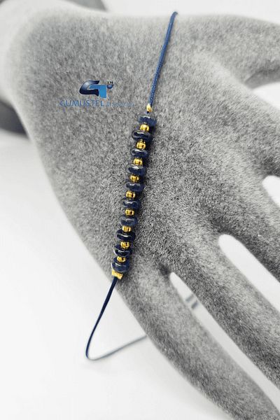 Gümüştel g t Certified Sapphire Natural Stone Necklace & Bracelet Set Multifunctional Adjustable Lock System