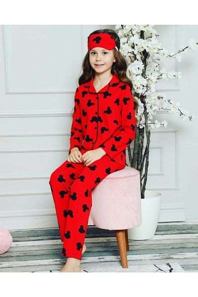 Butterfly Kids Girl's Red Mickey Printed Pajama Set