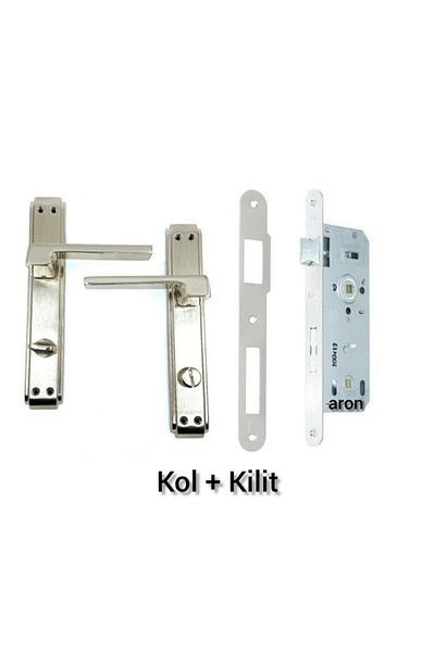 ARON Anka Mirrored Nickel Satin (Bathroom WC) Type Door Handle & Door Lock System + Mounting Screws