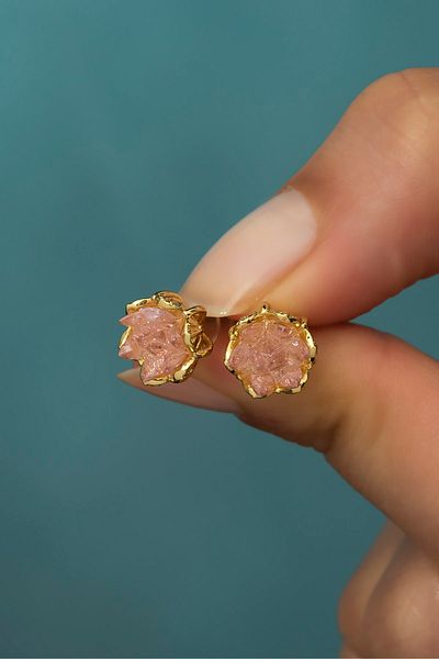 Ervanur Pink Zircon Stone Lotus Flower Women's Earrings