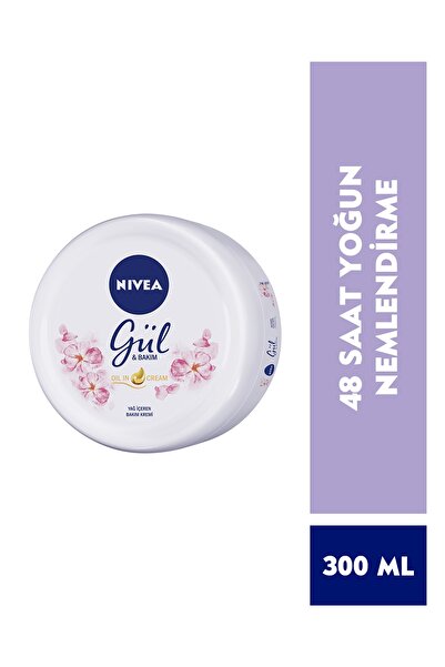 NIVEA Yağ Içeren Gül & Bakım Kremi 300ml, Doğal Gül Içeriği Ile 48 Saat Yoğun Nemlendirme