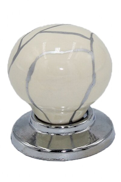 Porcellana Perla El Dekoru- Porselen Kulp Dolap Çekmece Mobilya Mutfak Kulbu Yakut Düğme-krem-krom-stk1048