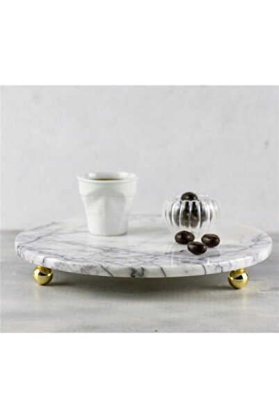 Akayev Marble 28 Cm Lilac Round Presentation Plate with Gold Bead Legs