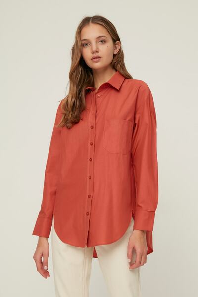 Trendyol Collection Tile Single Pocket Boyfriend/Wide Fit Cotton Woven Shirt TWOAW20GO0115