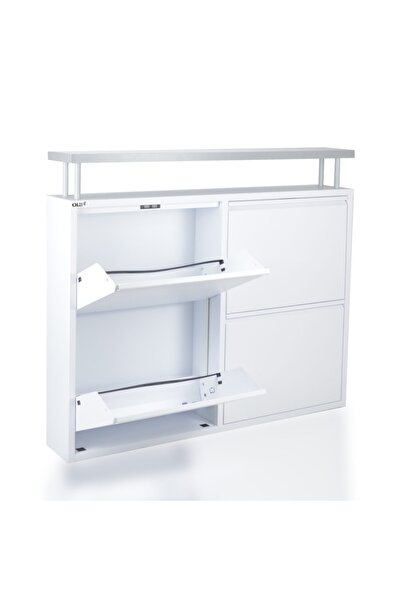 OlivaHomeDesign Beyaz 2+2 Geniş Metal Ayakkabılık