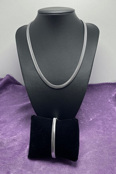 Ressia Gümüş Kaplama Kararmaz Italyan Yassı Kolye & Bileklik Seti