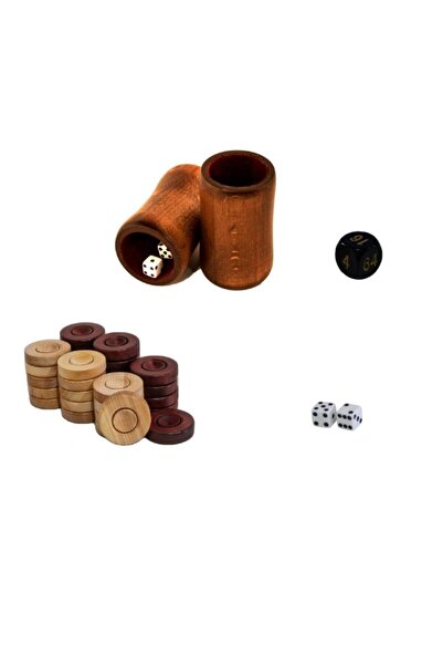 Helena Wood Art Tavla Aksesuar Seti - Hepsi Bir Arada 35 Mm Şimşir Pul, Ahşap Zar Fincanı Ve Zarlar