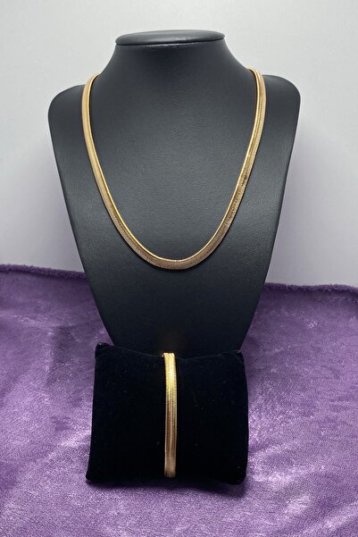 Ressia Altın Kaplama Kararmaz Italyan Yassı Kolye & Bileklik Seti